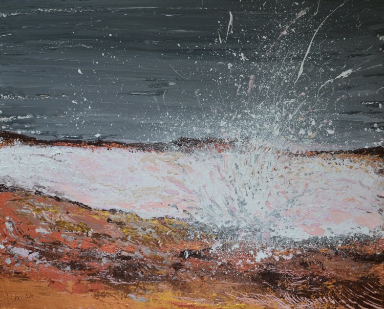 Breaking Waves #1, original, seascape, abstract, acrylic, painting of waves, ocean painting by Adriana Dziuba