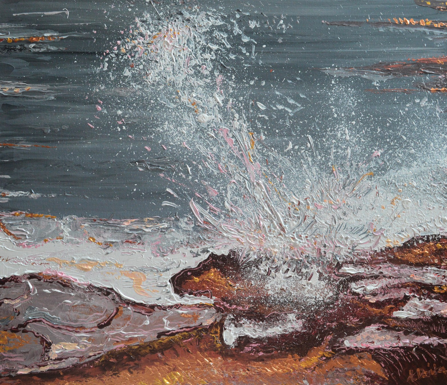 Breaking Waves #2, original, seascape, abstract, acrylic, painting of waves, ocean painting by Adriana Dziuba