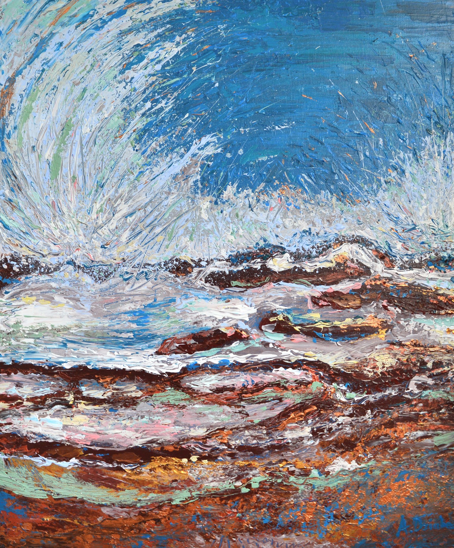 Ocean Waves, Original Painting, acrylic abstract wave painting on Canvas by Adriana Dziuba