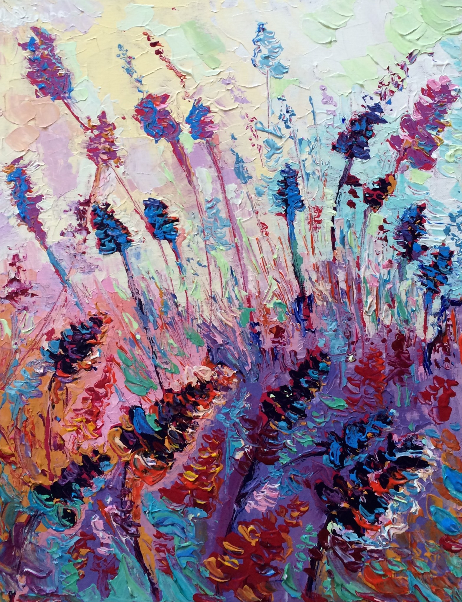 Purple Provence, Original acrylic, palette knives painting on canvas of purple field of lavender in Provence in France by Adriana Dziuba