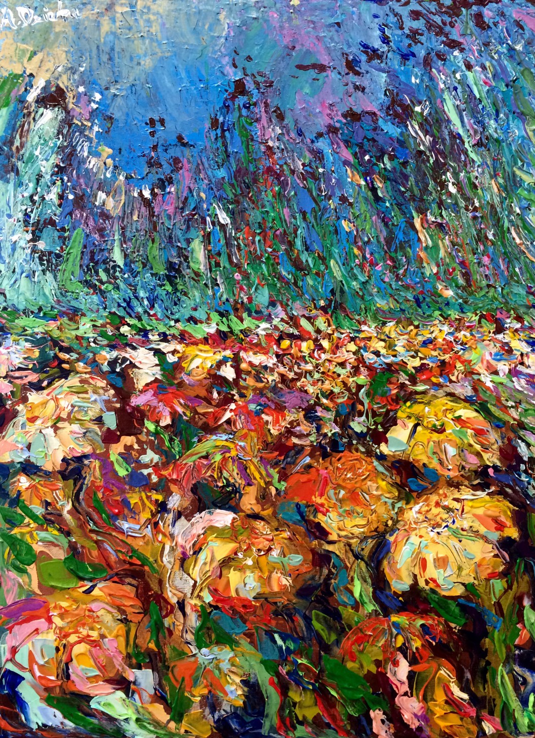 Wild Meadow, Original acrylic, palette knives painting on canvas of Italy and Naples by Adriana Dziuba