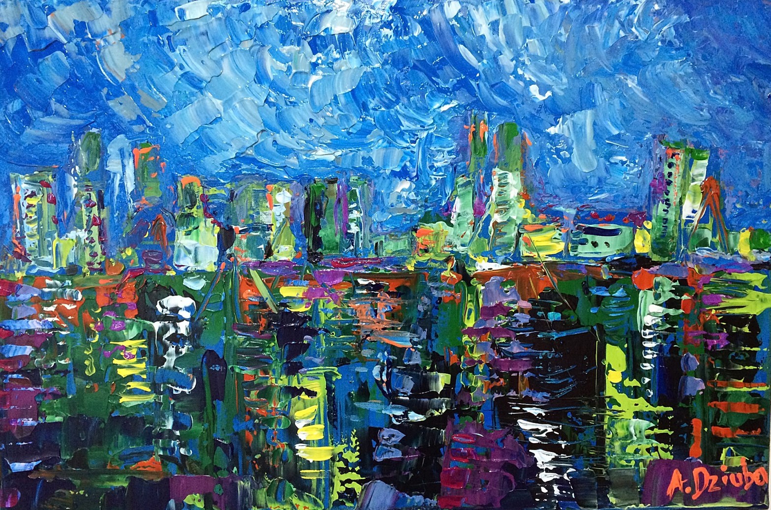 Dockyard Blues - original abstract painting by Adriana Dziuba