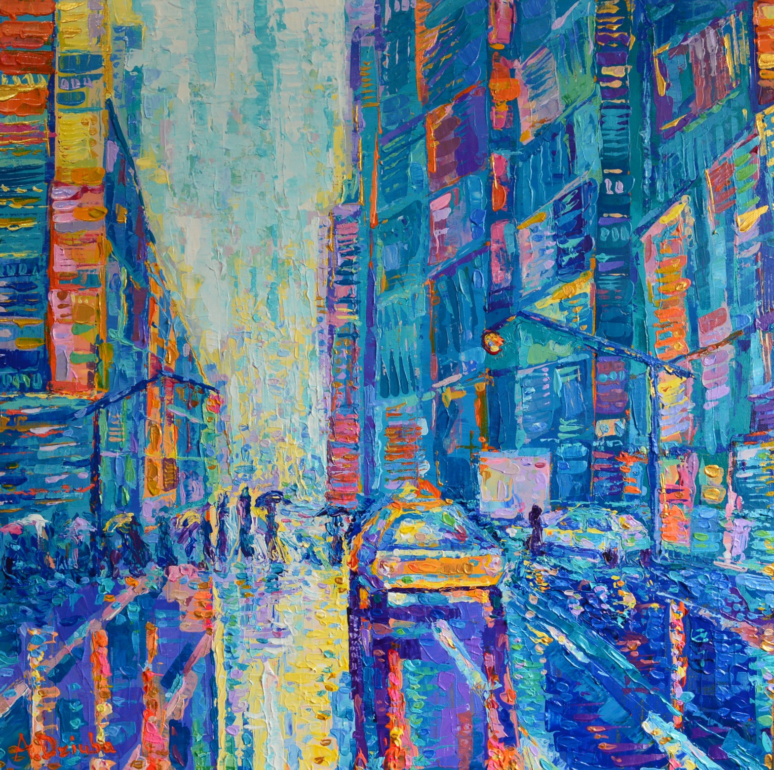 Streets of New York, original palette knife acrylic painting on canvas inspired by vibrant city painted by Adriana Dziuba