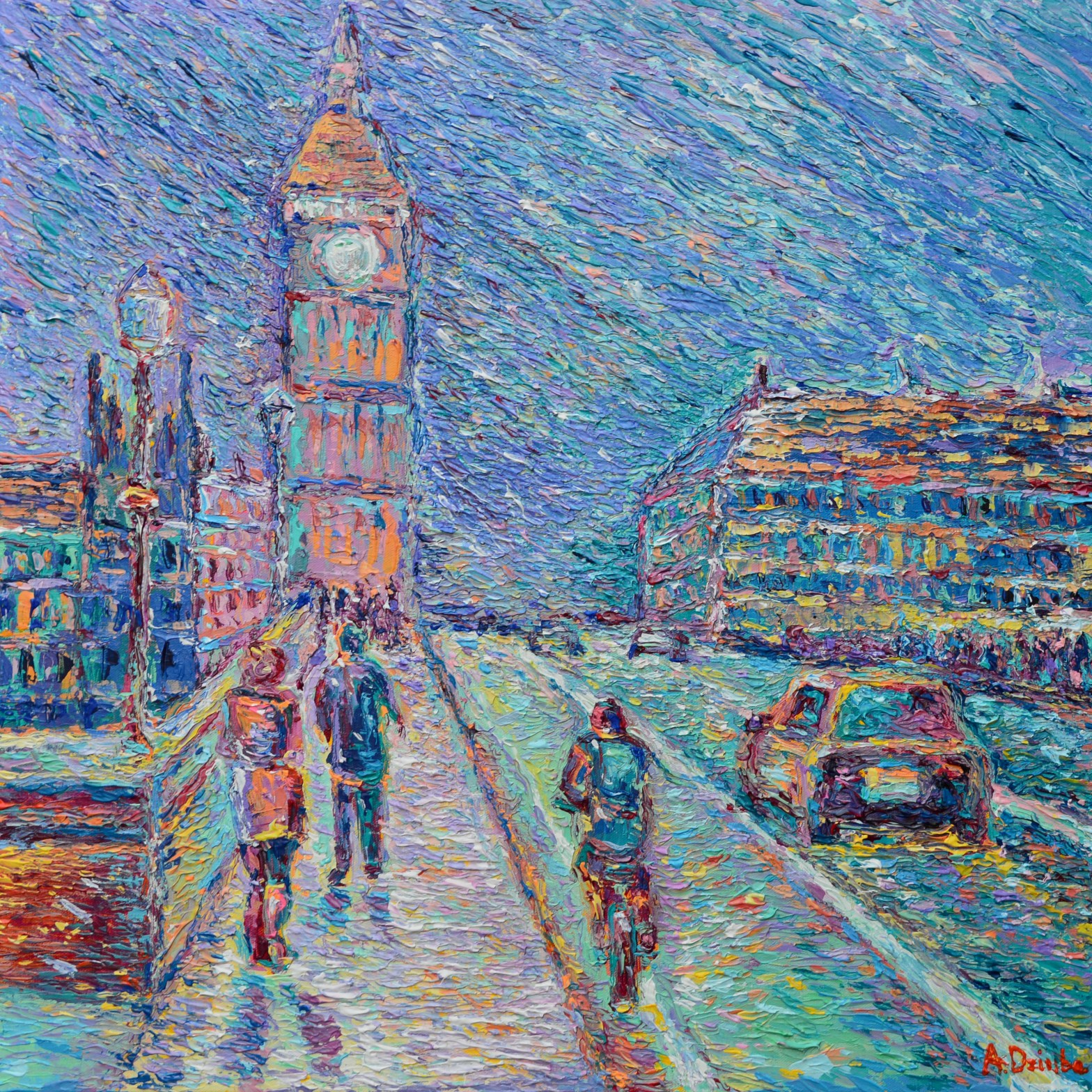 Streets of London, original modern palette knife figurative urban city landscape by Adriana Dziuba